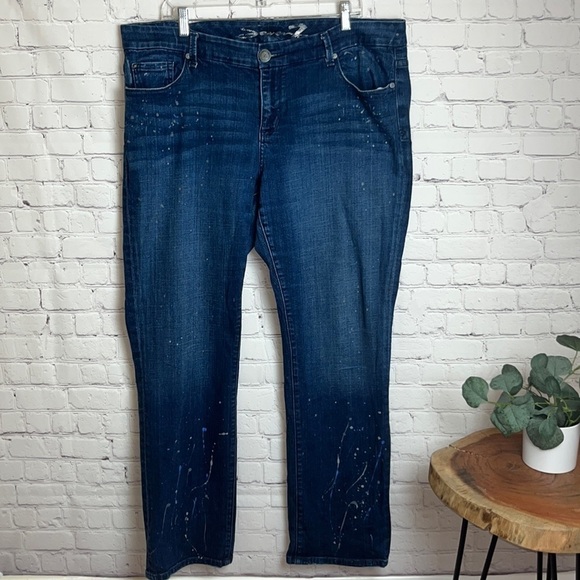 Seven7 Dark Wash Paint Splatter Jeans - Picture 1 of 16